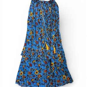 Out From Under Blue Floral Boho Maxi Skirt Drawstring High Rise M
